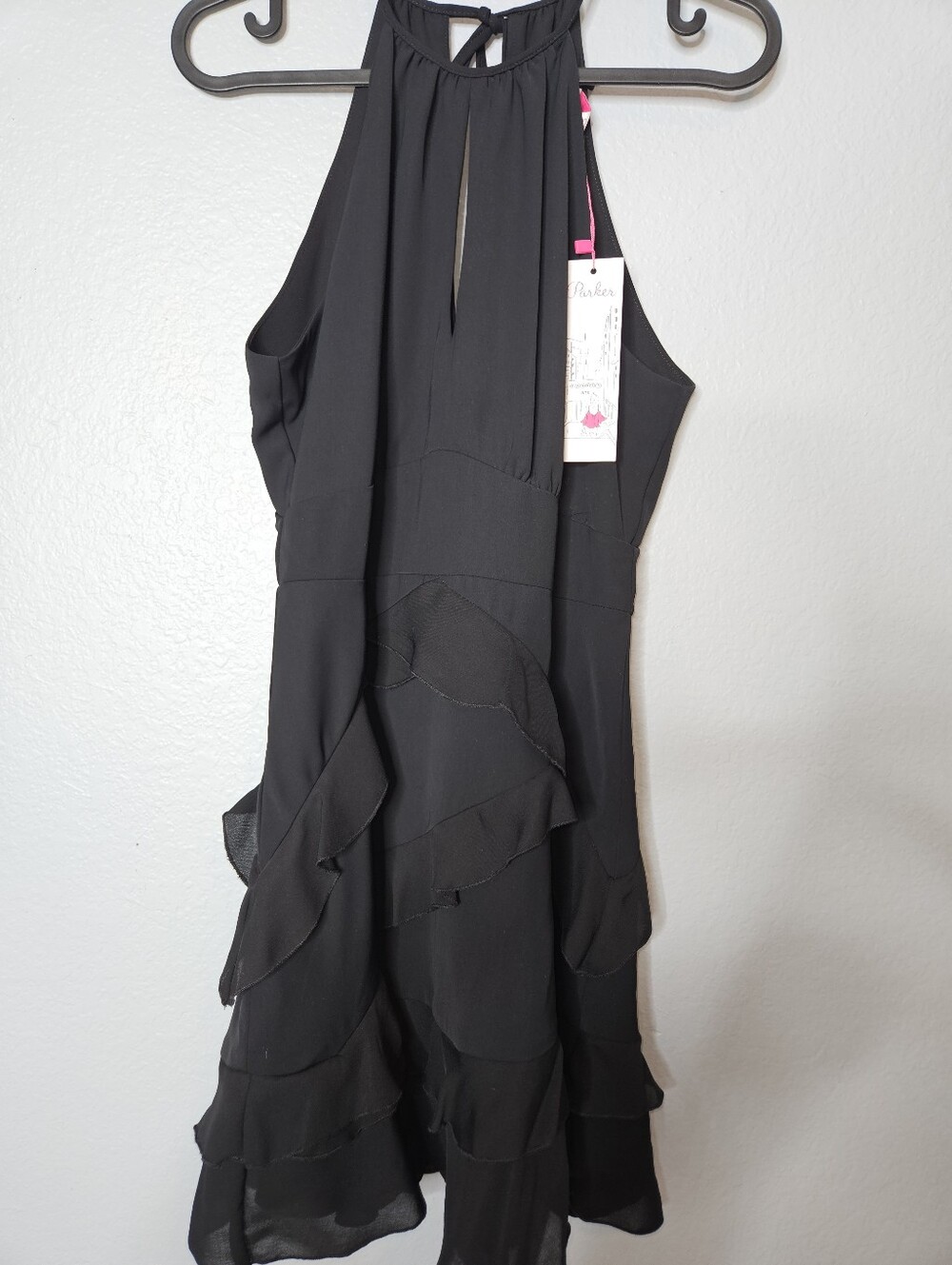 Parker NEW Phoenix Combo Ruffle Dress Black Size 0 - Picture 3 of 11
